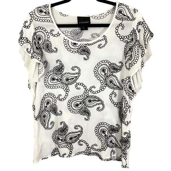 Liv Los Angeles Women's Black & White Embroidered Paisley Print Top, Size Small - Picture 1 of 3
